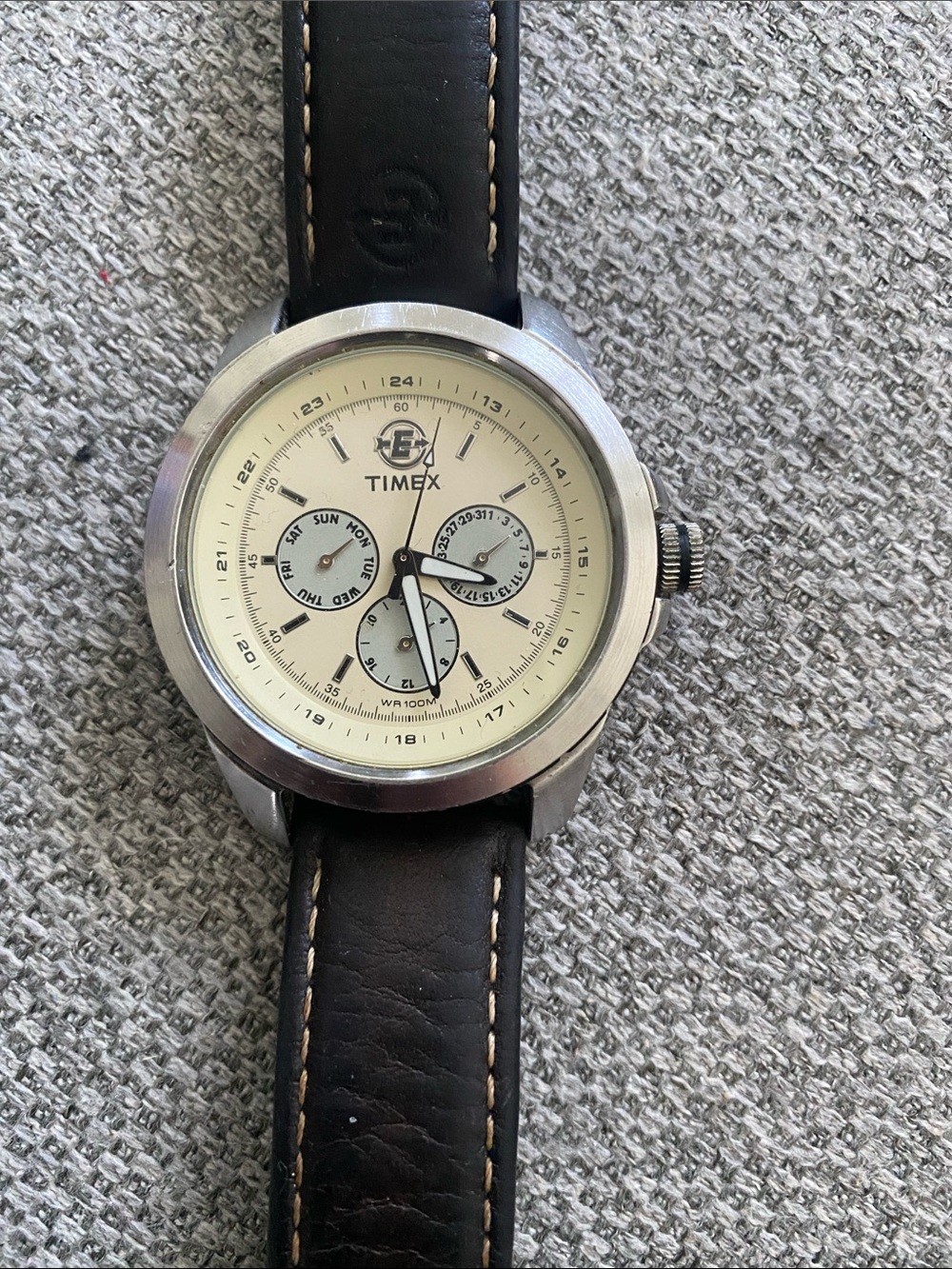 Timex Cream Dial Black Leather Strap Watch